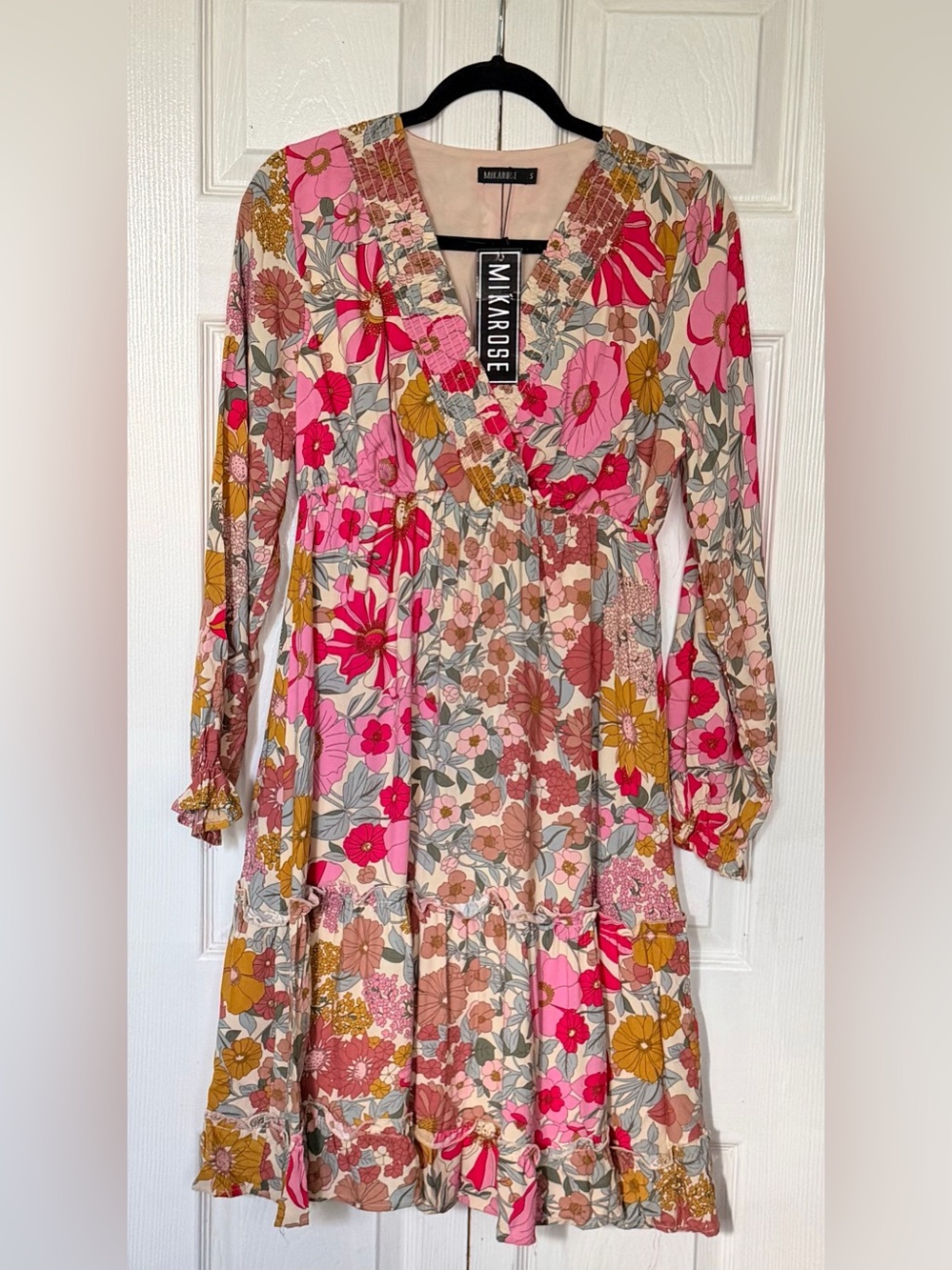 Mikarose The Asher Floral Midi Dress Pink & Multicolor Small NWT